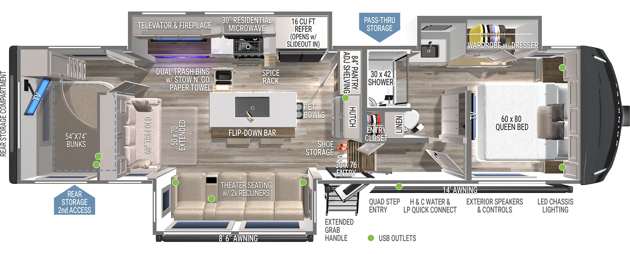 Model-Z-3110-Rear-Bunkhouse-Fifth-Wheel Floorplan