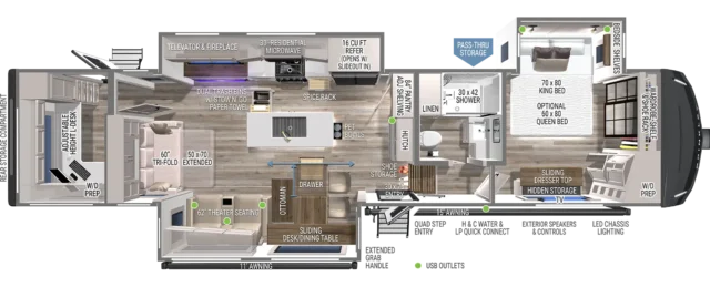 Model Z 3515 Fifth Wheel Office Desk Floorplan by Brinkley RV