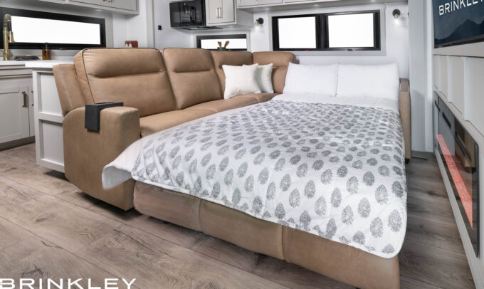 Model Z 3200 Fifth Wheels Living Room EZ Out L Sofa with Sleeper 2026 Brinkley RV 2383