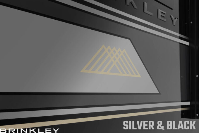 | Model Z Fifth Wheel Line 7 Model Z Fifth Wheels Premium Exterior Silver Black Full Body Paint Mountains 2026 Brinkley RV 0154L