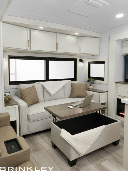 Model Z 3610 Fifth Wheels Living Room Tri Fold Sofa w Ottoman Desk 2027 Brinkley RV 5541