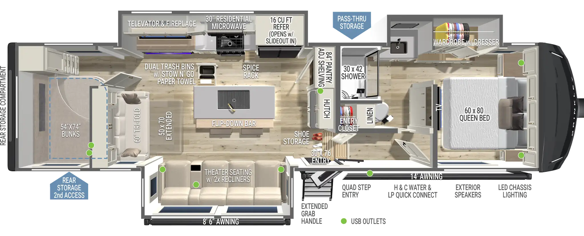 | Model Z 3110 Fifth Wheels 1 2027 Model-Z-3110-Rear-Bunkhouse-Fifth-Wheel Floorplan