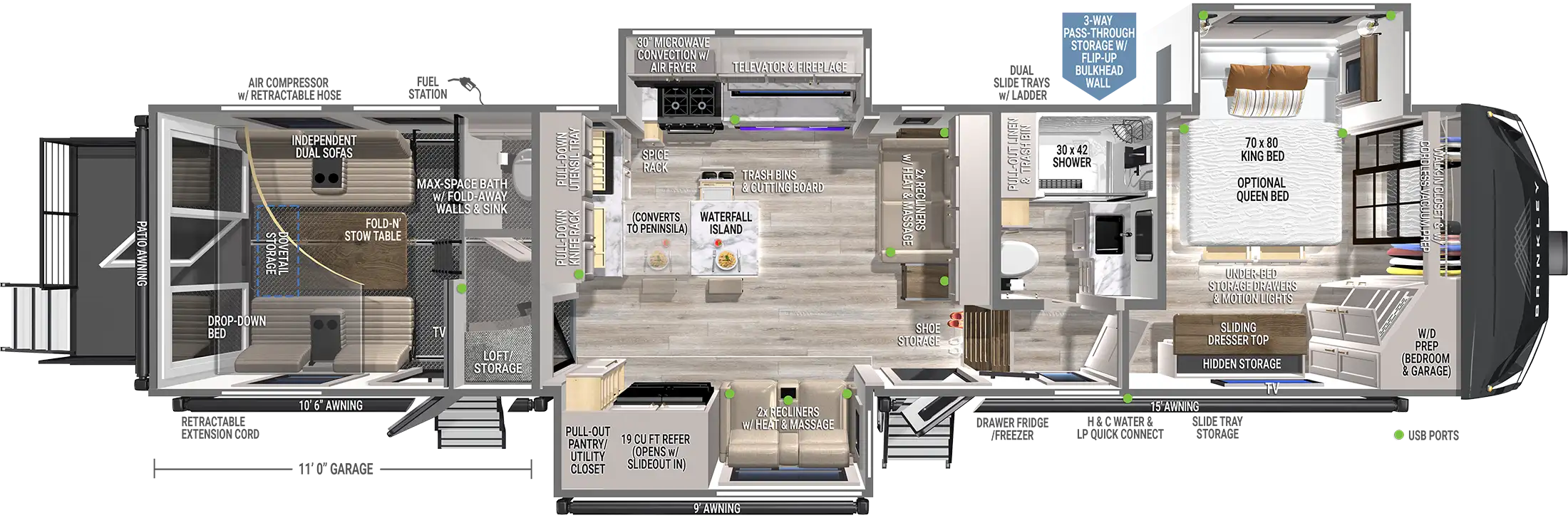 | Model G 3520 Toy Haulers 1 Luxury Fifth Wheel Layout Floorplan