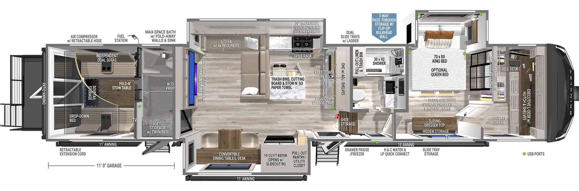 | Model G 4150 Toy Haulers 1 Luxury Fifth Wheel Floorplan with Price Office Space