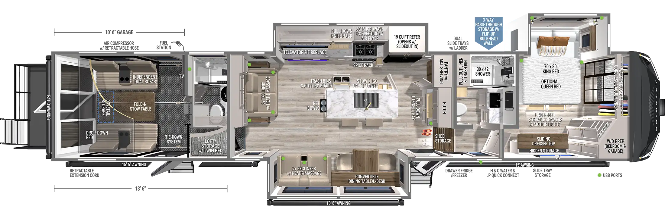 | Model G 4170 Toy Haulers 1 Luxury Fifth Wheel Layout Floorplan