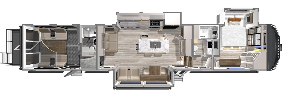 G 4170 Fifth Wheel Toy Hauler Floorplan with a 2nd Full Rear Bath by Brinkley RV