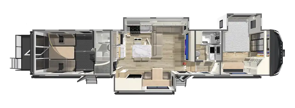 Brinkley RV Model G 3970 Toy Hauler Floorplan 2027 G 3970 Fifth Wheel Toy Hauler with 2 Full Bathrooms by Brinkley RV