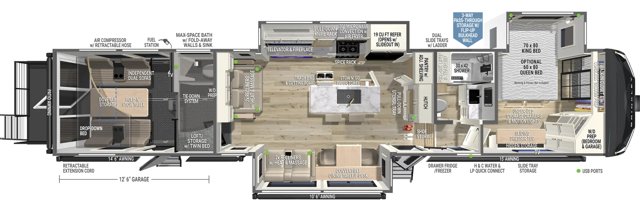 | Model G 4100 Toy Haulers 1 2027 Luxury Fifth Wheel Layout Floorplan