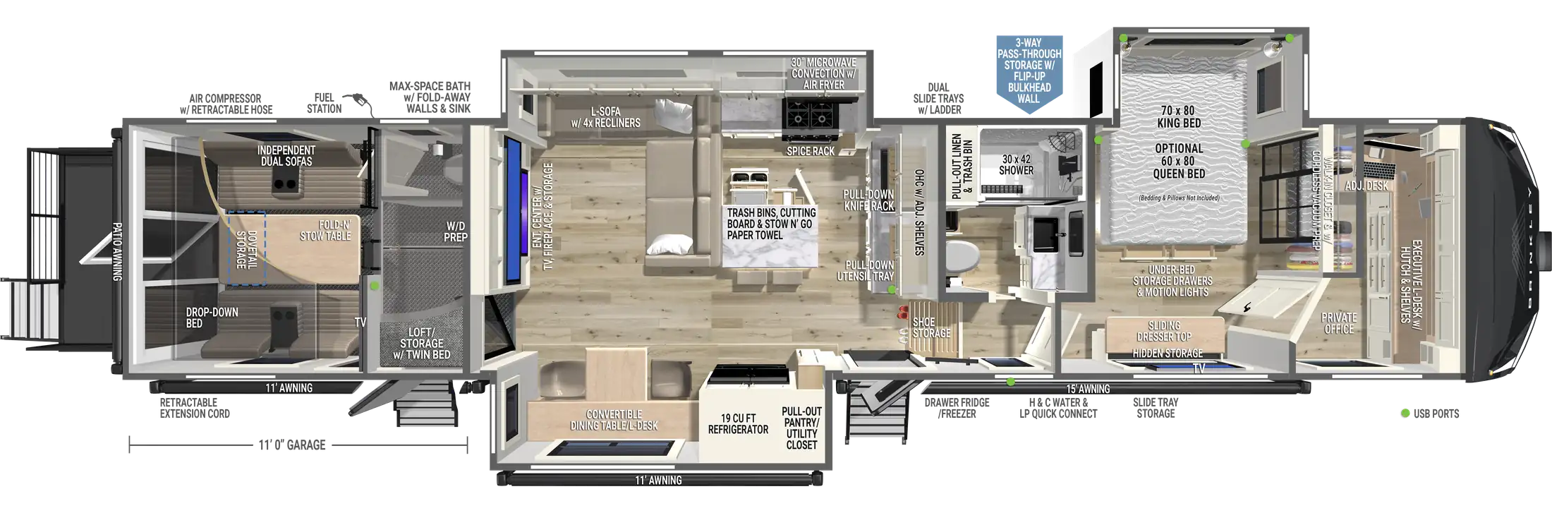 | Model G 4150 Toy Haulers 1 2027 Luxury Fifth Wheel Floorplan with Price Office Space