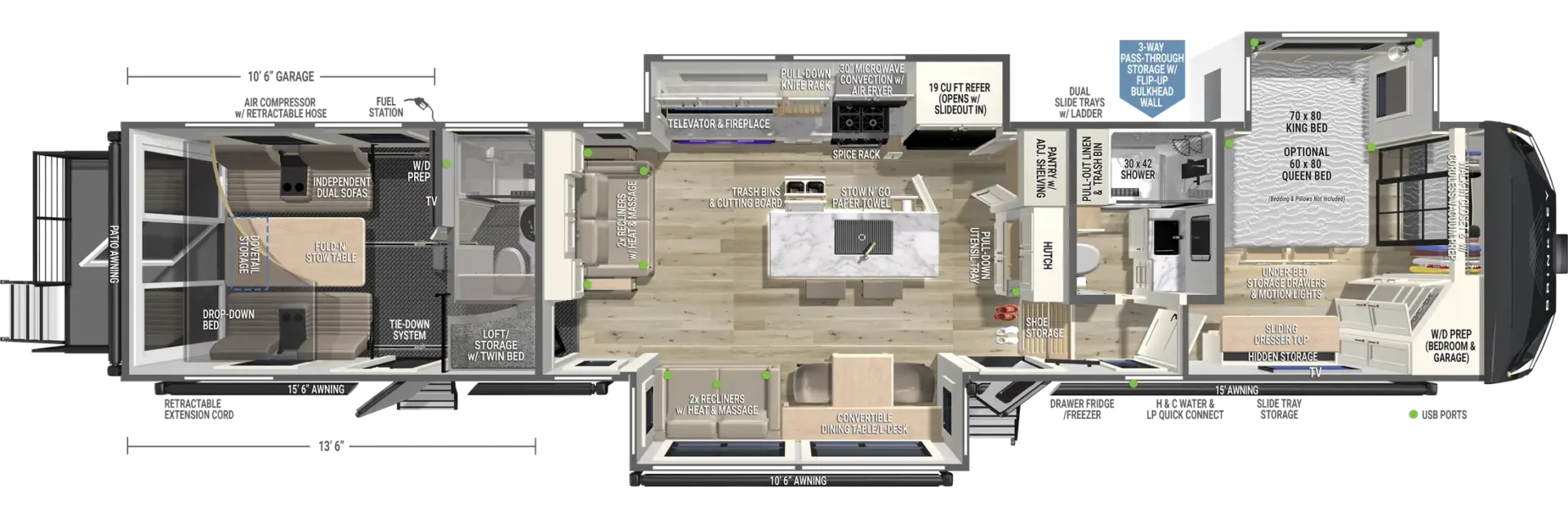 | Model G 4170 Toy Haulers 1 2027 Luxury Fifth Wheel Layout Floorplan