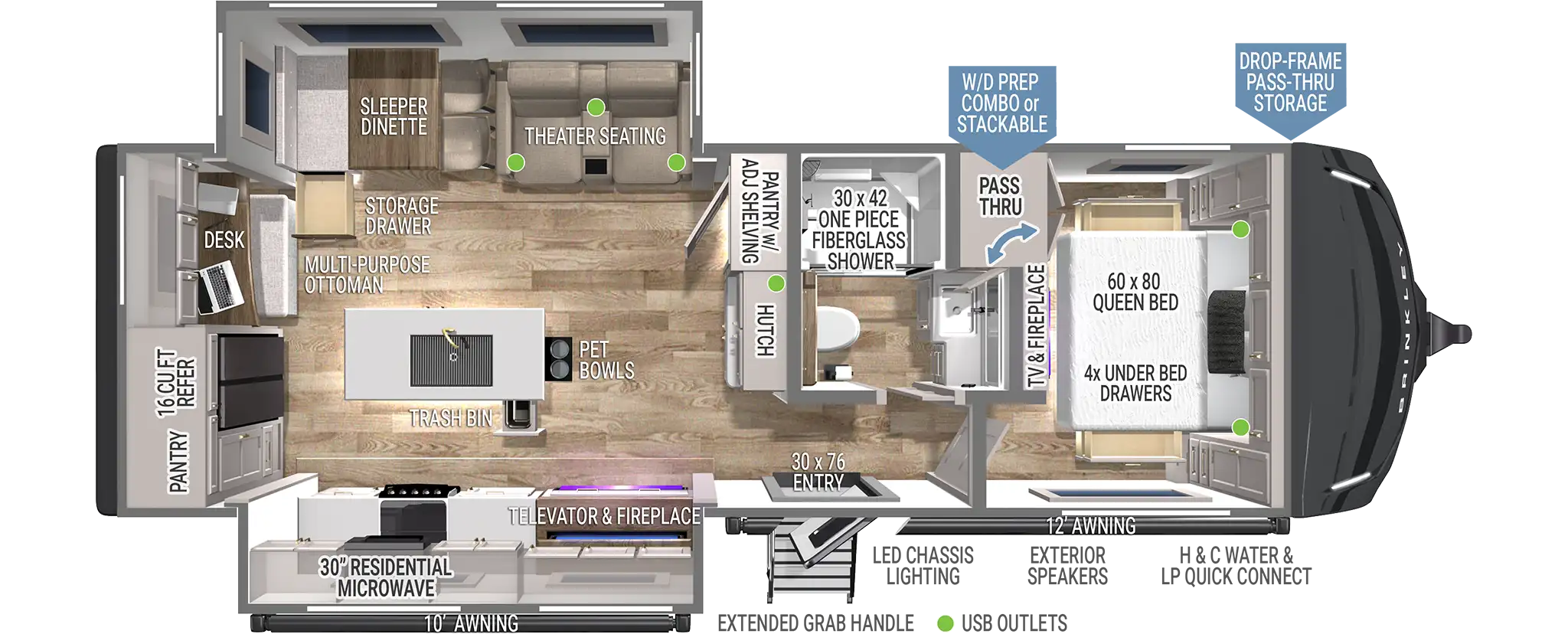 Z AIR 285 Travel Trailer Floorplan by Brinkley RV - 2024